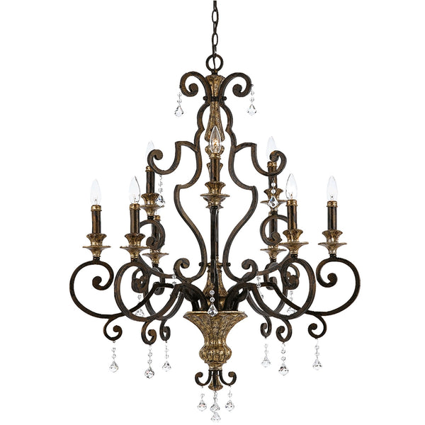 Marquette Nine Light Chandelier in Bronze with Gold Highlights