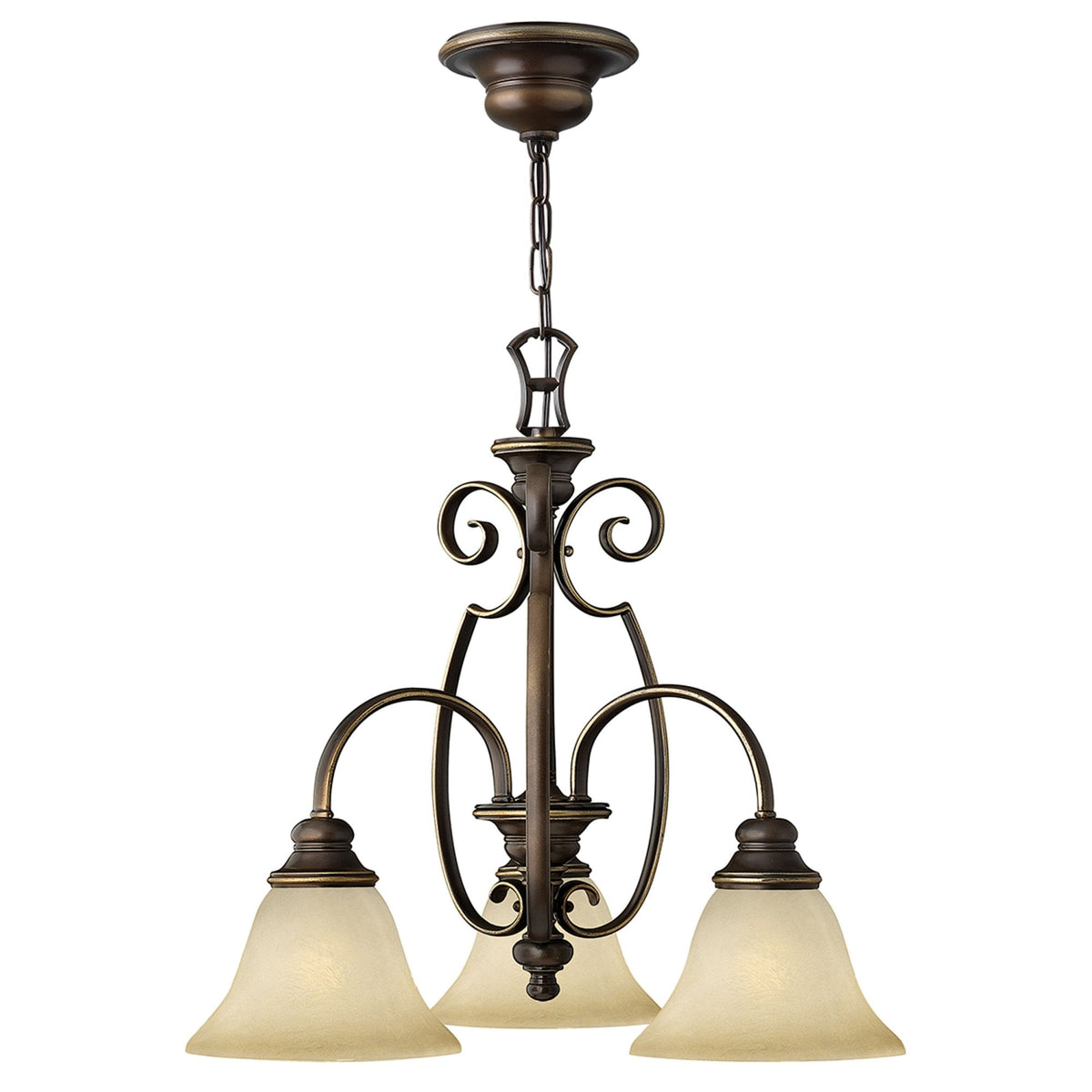 Cello Three Down Light Chandelier in Antique Bronze & Alabaster Glass