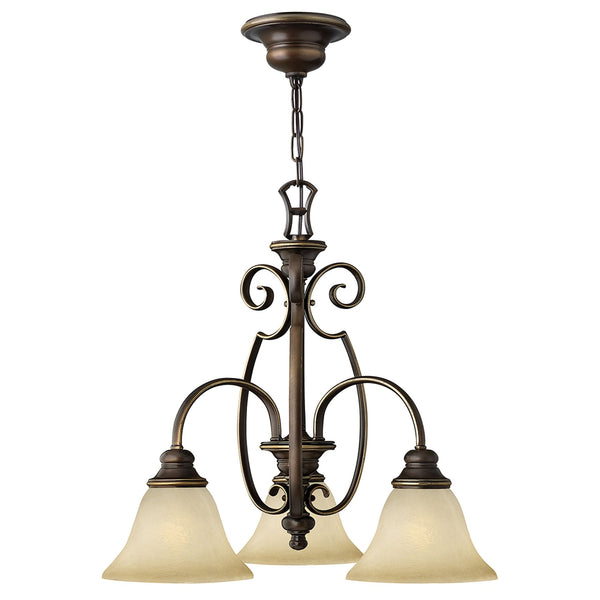 Cello Three Down Light Chandelier in Antique Bronze & Alabaster Glass
