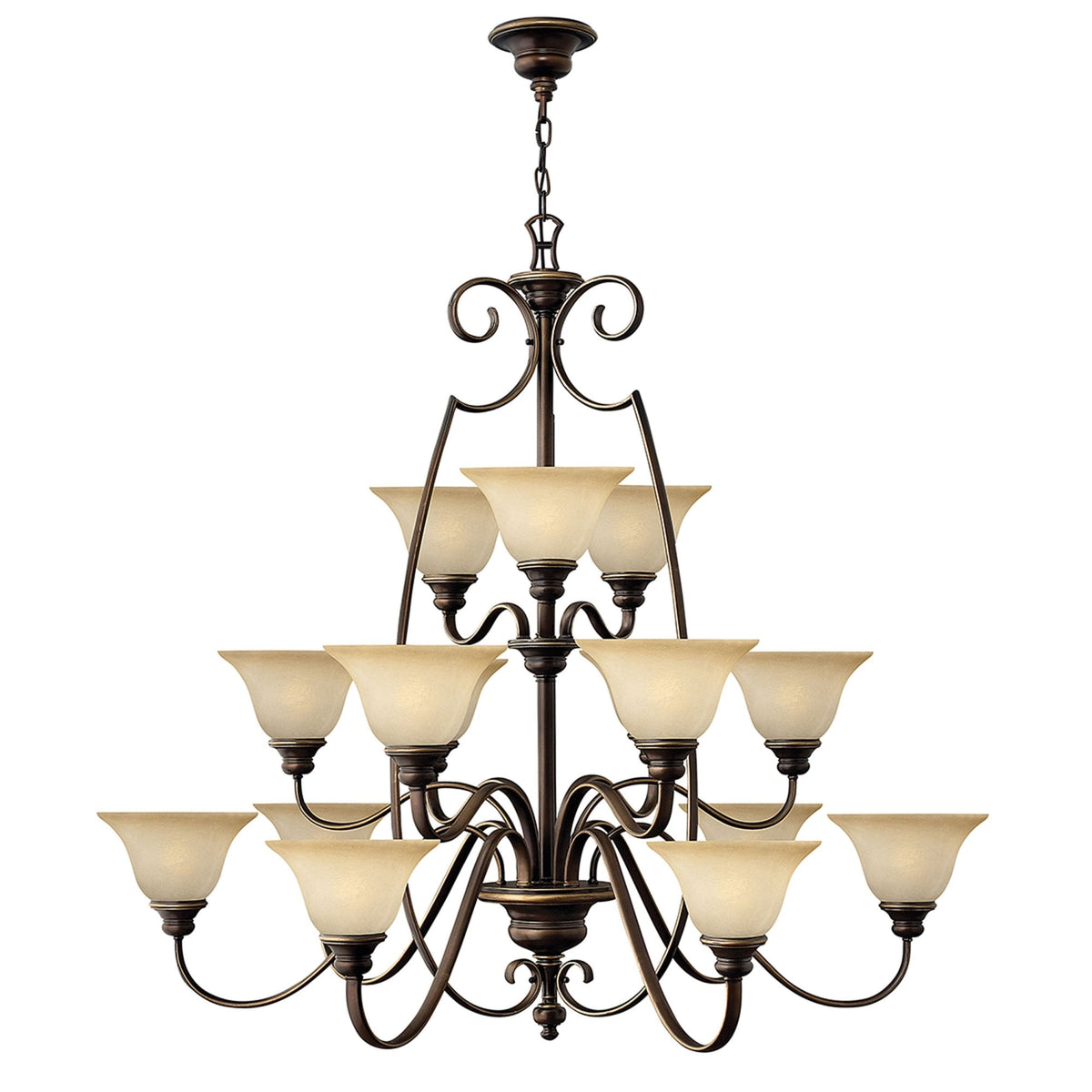 Cello Fifteen Light Chandelier in Antique Bronze & Alabaster Glass