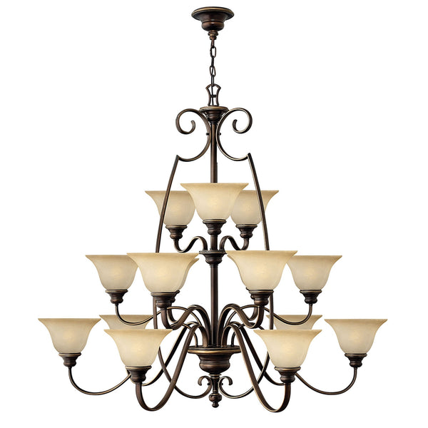 Cello Fifteen Light Chandelier in Antique Bronze & Alabaster Glass