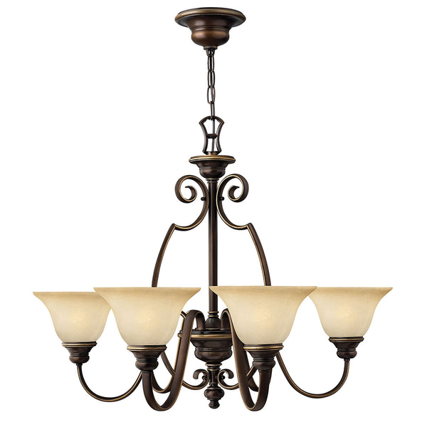 Cello Six Light Chandelier in Antique Bronze & Alabaster Glass