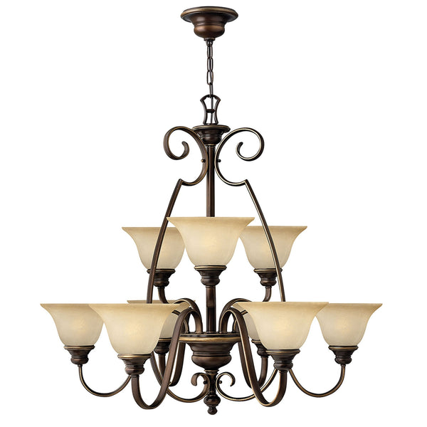 Cello Nine Light Chandelier in Antique Bronze & Alabaster Glass