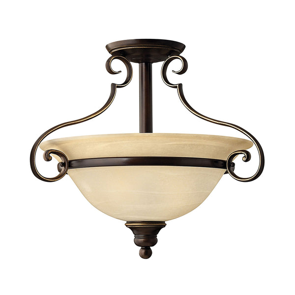 Cello Semi-Flush Light in Antique Bronze & Alabaster Glass