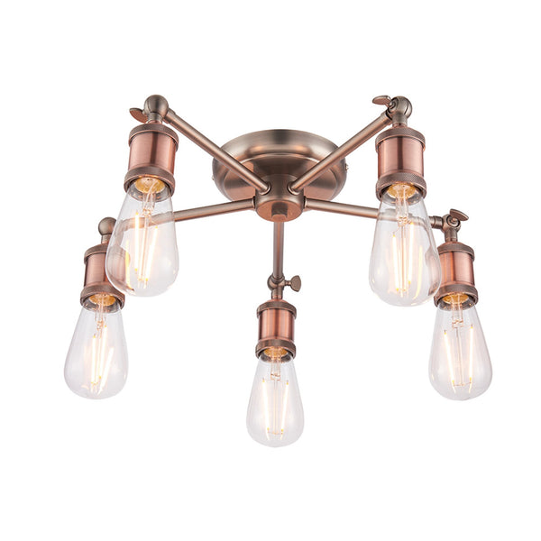 Hal Five Light Copper and Pewter Semi Flush Ceiling Light