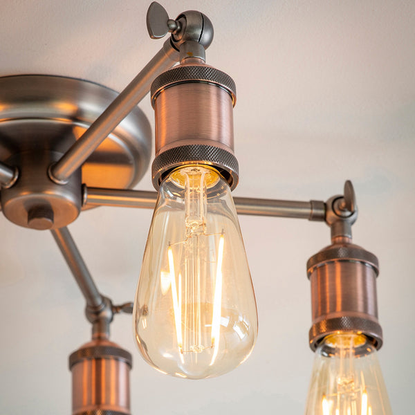 Hal Five Light Copper and Pewter Semi Flush Ceiling Light