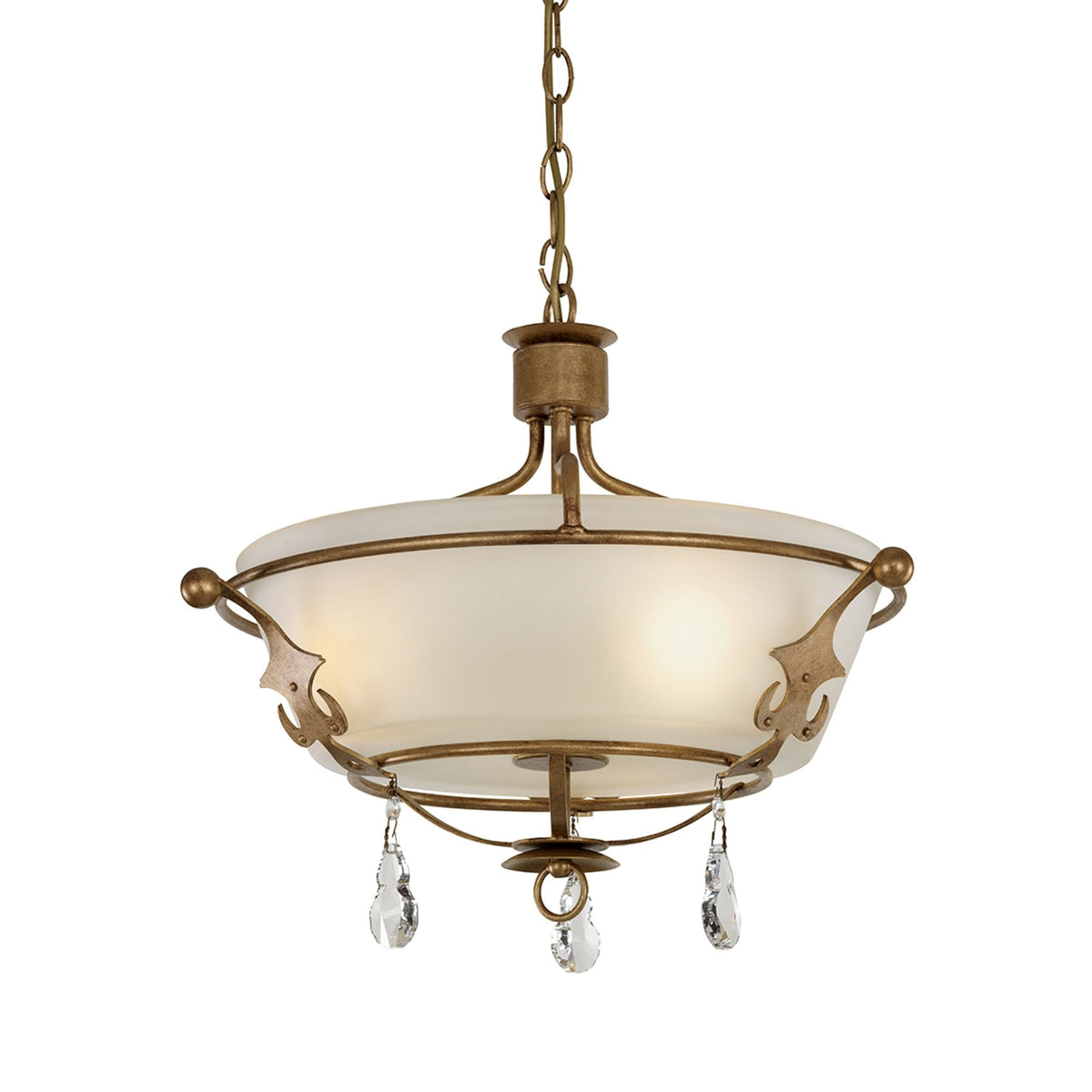 Windsor Three Light Semi Flush Pendant Light in Gold Patina
