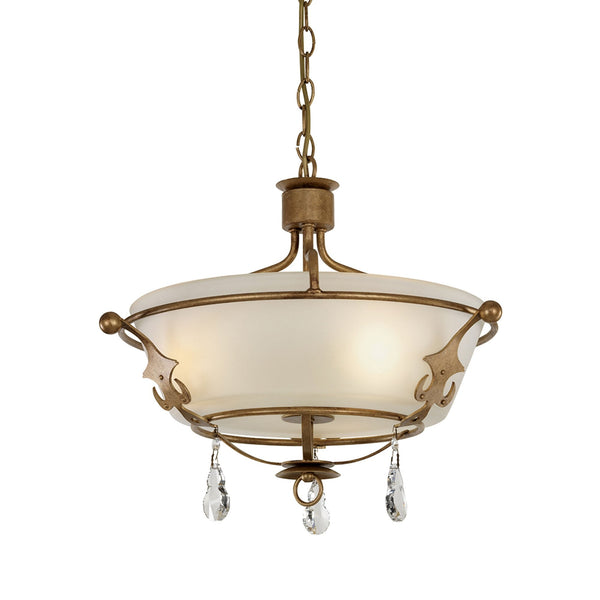 Windsor Three Light Semi Flush Pendant Light in Gold Patina