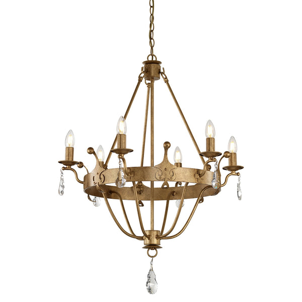 Windsor Six Light Chandelier in Gold Patina