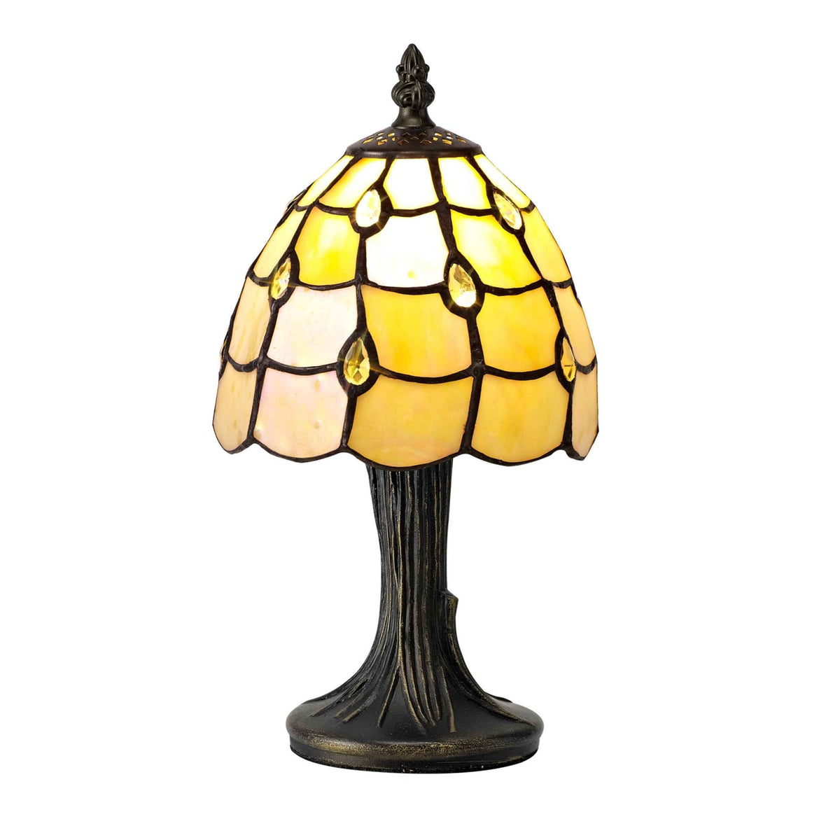 Beaworthy Tiffany Table Lamp in Black and Gold with Beige and Clear Crystal Shade