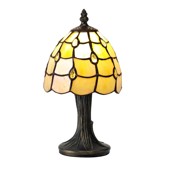 Beaworthy Tiffany Table Lamp in Black and Gold with Beige and Clear Crystal Shade