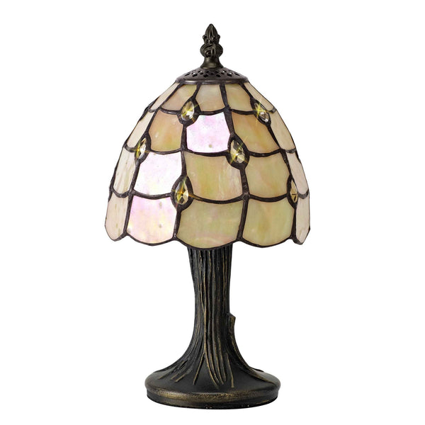 Beaworthy Tiffany Table Lamp in Black and Gold with Beige and Clear Crystal Shade
