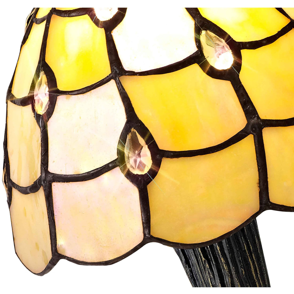 Beaworthy Tiffany Table Lamp in Black and Gold with Beige and Clear Crystal Shade