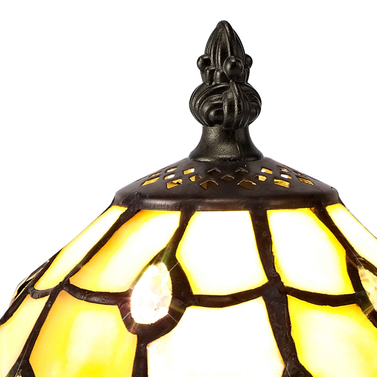 Beaworthy Tiffany Table Lamp in Black and Gold with Beige and Clear Crystal Shade