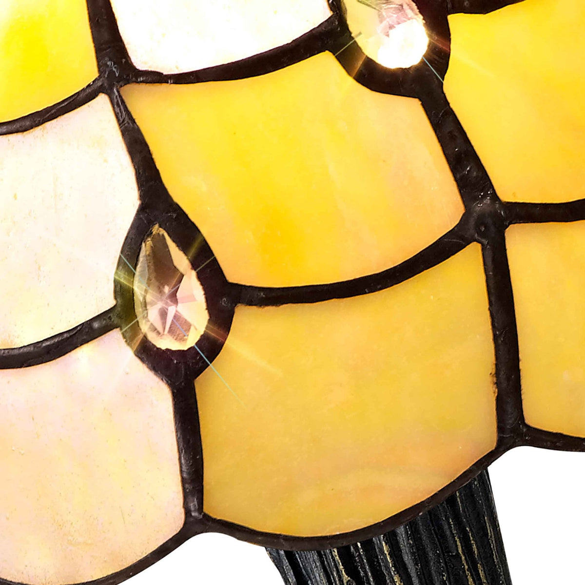 Beaworthy Tiffany Table Lamp in Black and Gold with Beige and Clear Crystal Shade