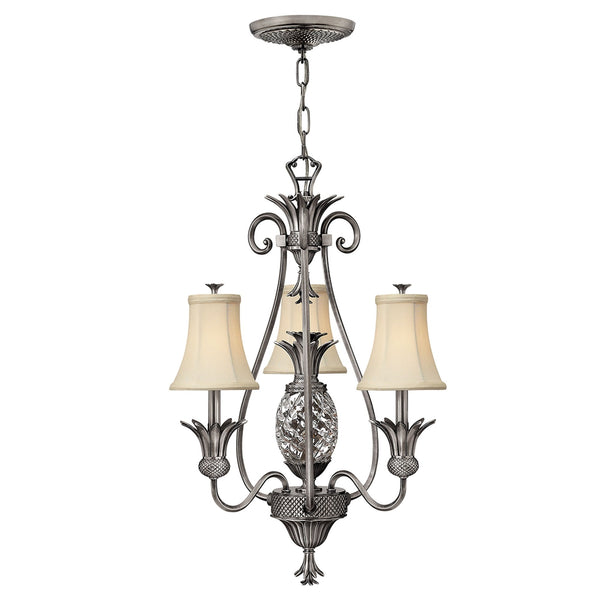 Plantation Three Arm Chandelier in Polished Antique Nickel
