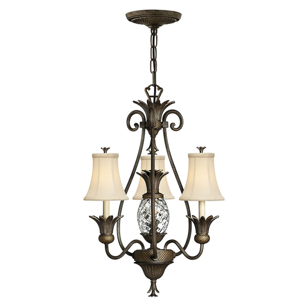 Plantation Three Arm Chandelier in Pearl Bronze