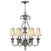 Plantation Six Arm Chandelier in Polished Antique Nickel