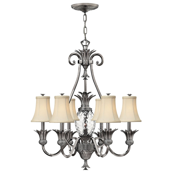 Plantation Six Arm Chandelier in Polished Antique Nickel