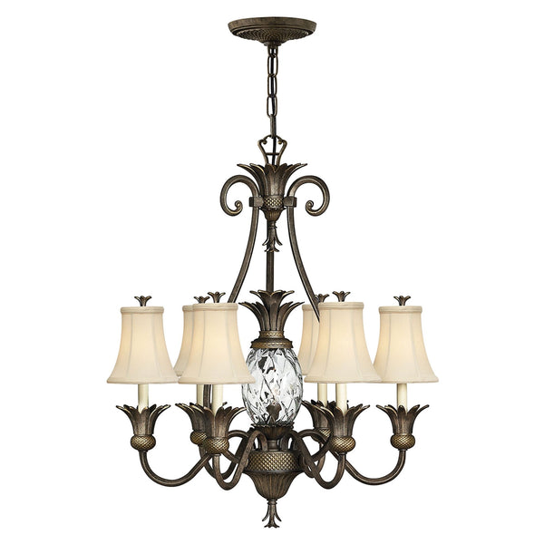 Plantation Six Arm Chandelier in Pearl Bronze