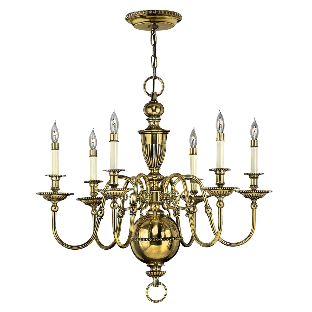 Cambridge Six Light Chandelier in Burnished Brass