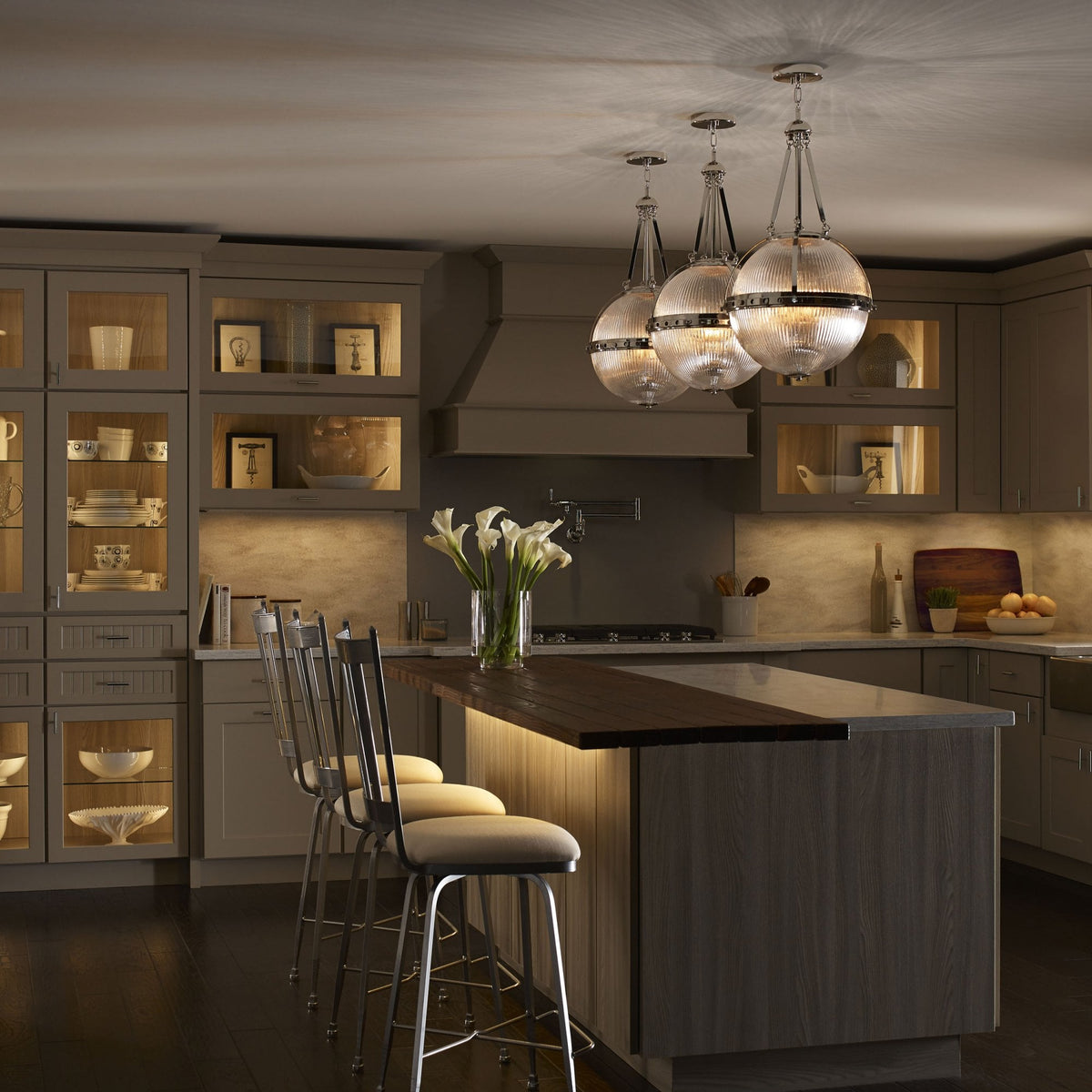 Aster Single Three Light Pendant in Polished Nickel