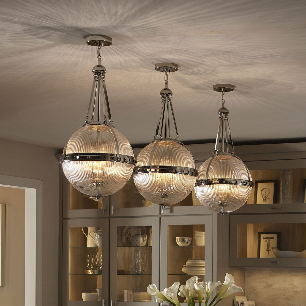 Aster Single Three Light Pendant in Polished Nickel