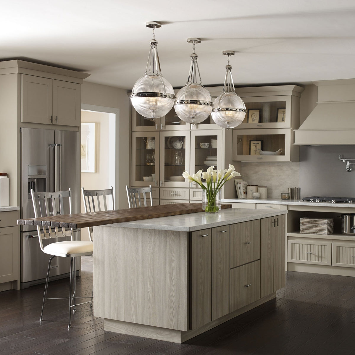 Aster Single Three Light Pendant in Polished Nickel
