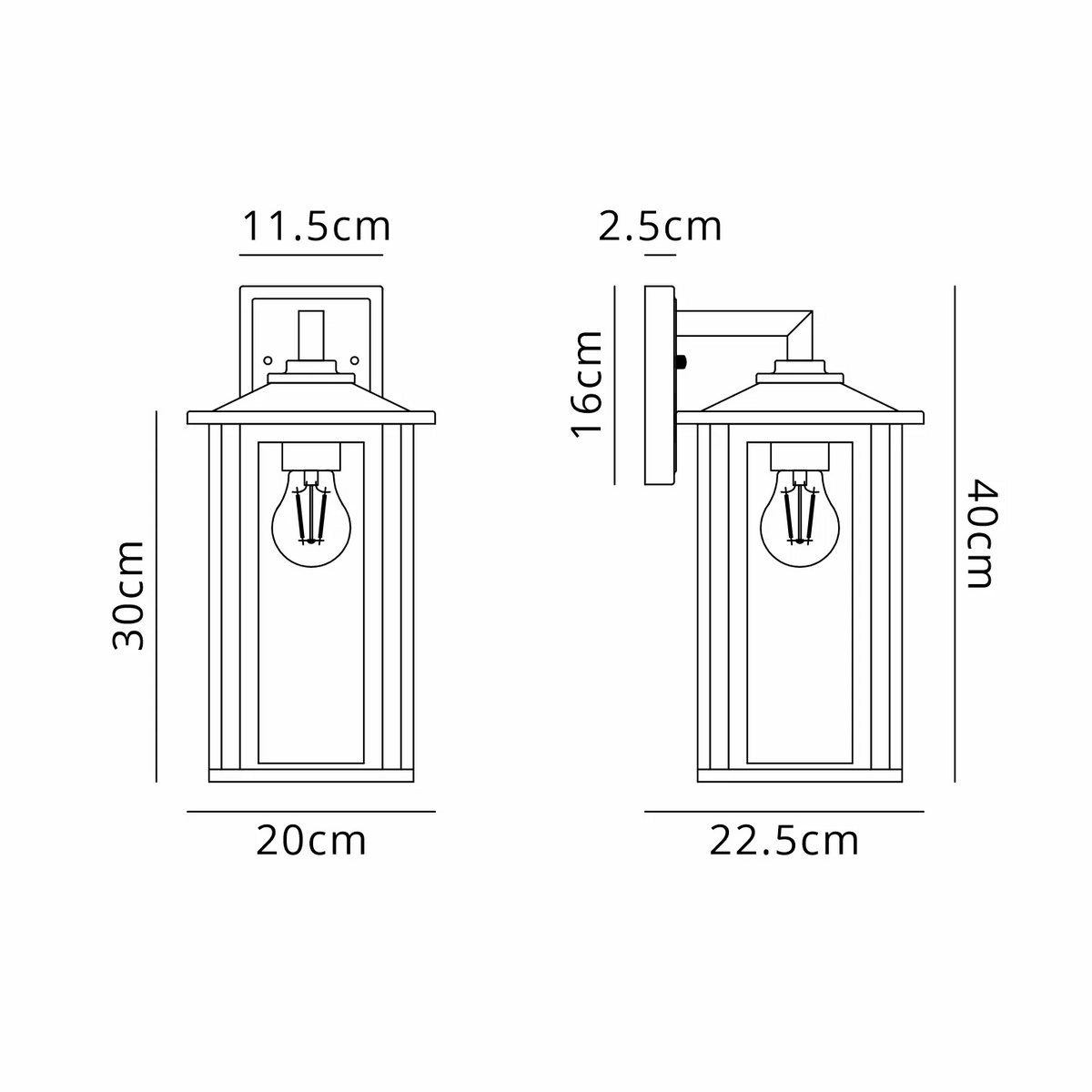 Dersingham IP54 Medium Exterior Wall Light in Satin Black with Clear Glass