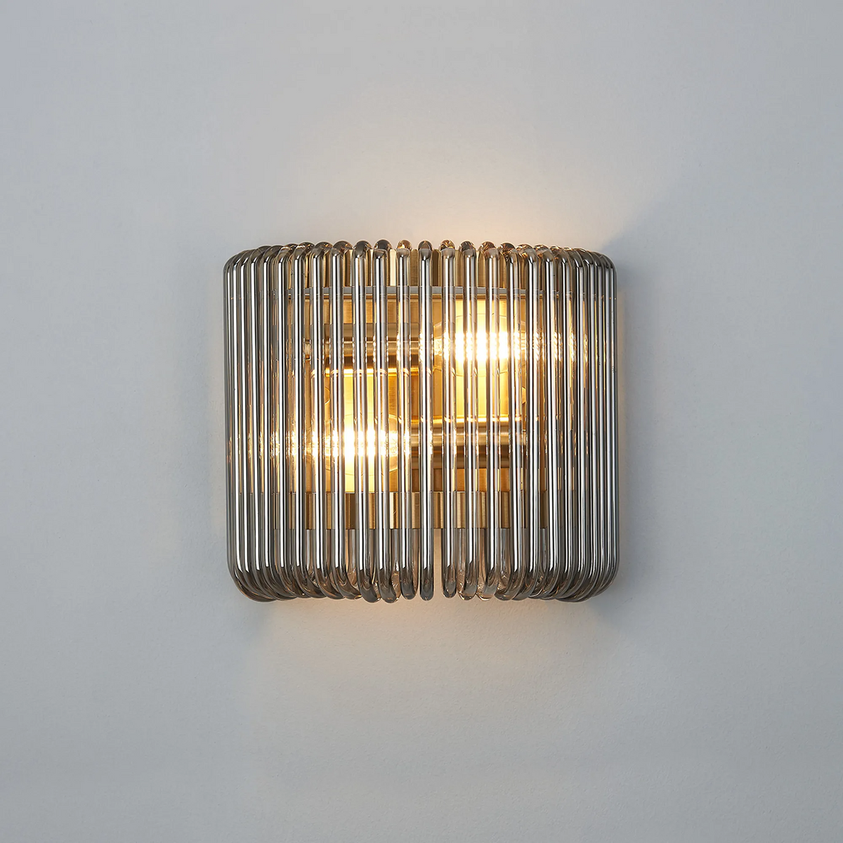 Jevington Small Wall Light in Brass with Smoked Glass