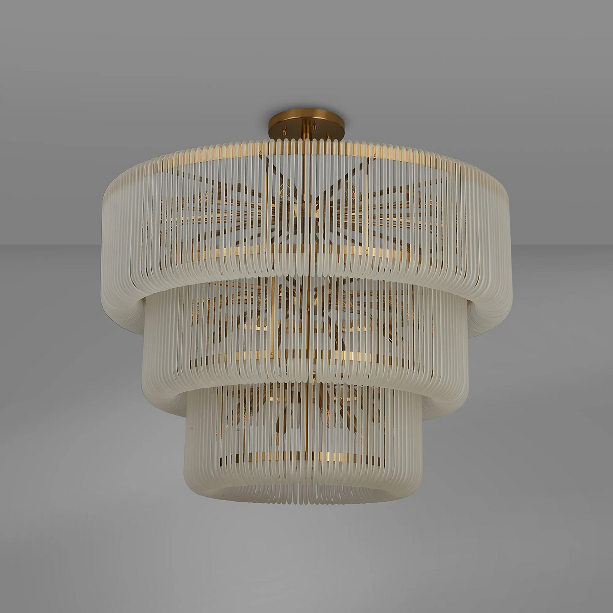 Jevington 1000mm Three Tier Pendant or Semi Flush in Brass with Frosted Glass