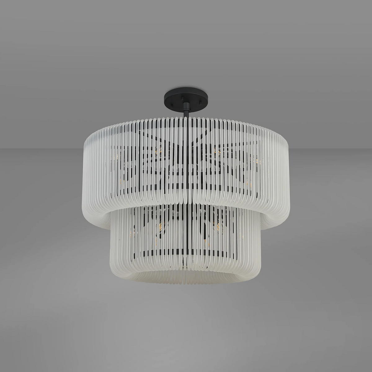 Jevington 780mm Two Tier Pendant or Semi Flush in Black with Frosted Glass