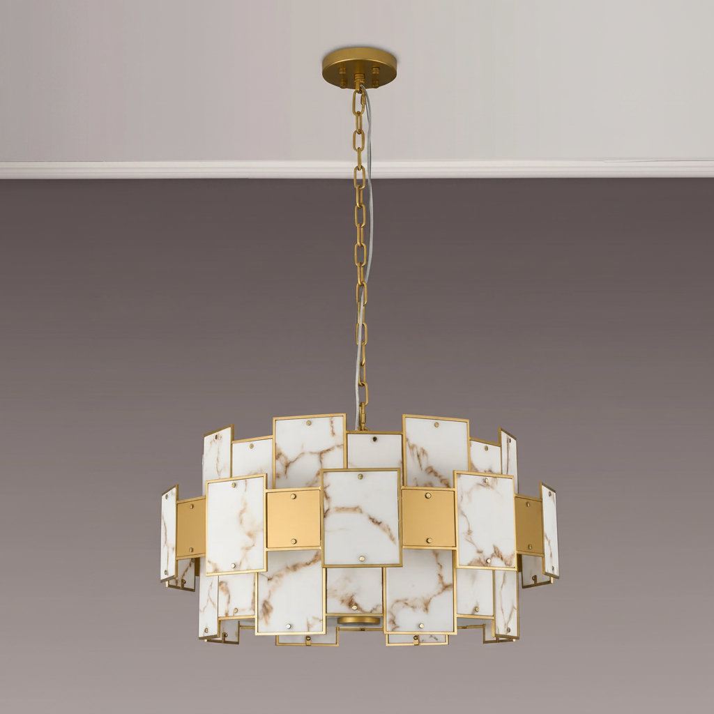 Gold and white marble chandelier