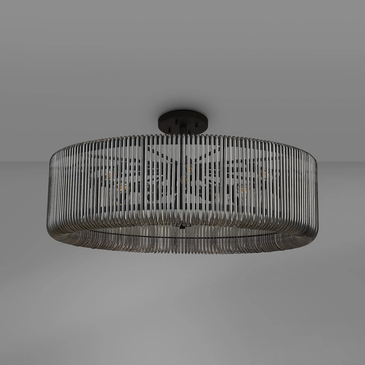 Jevington 1000mm Pendant or Semi Flush in Black with Smoked Glass