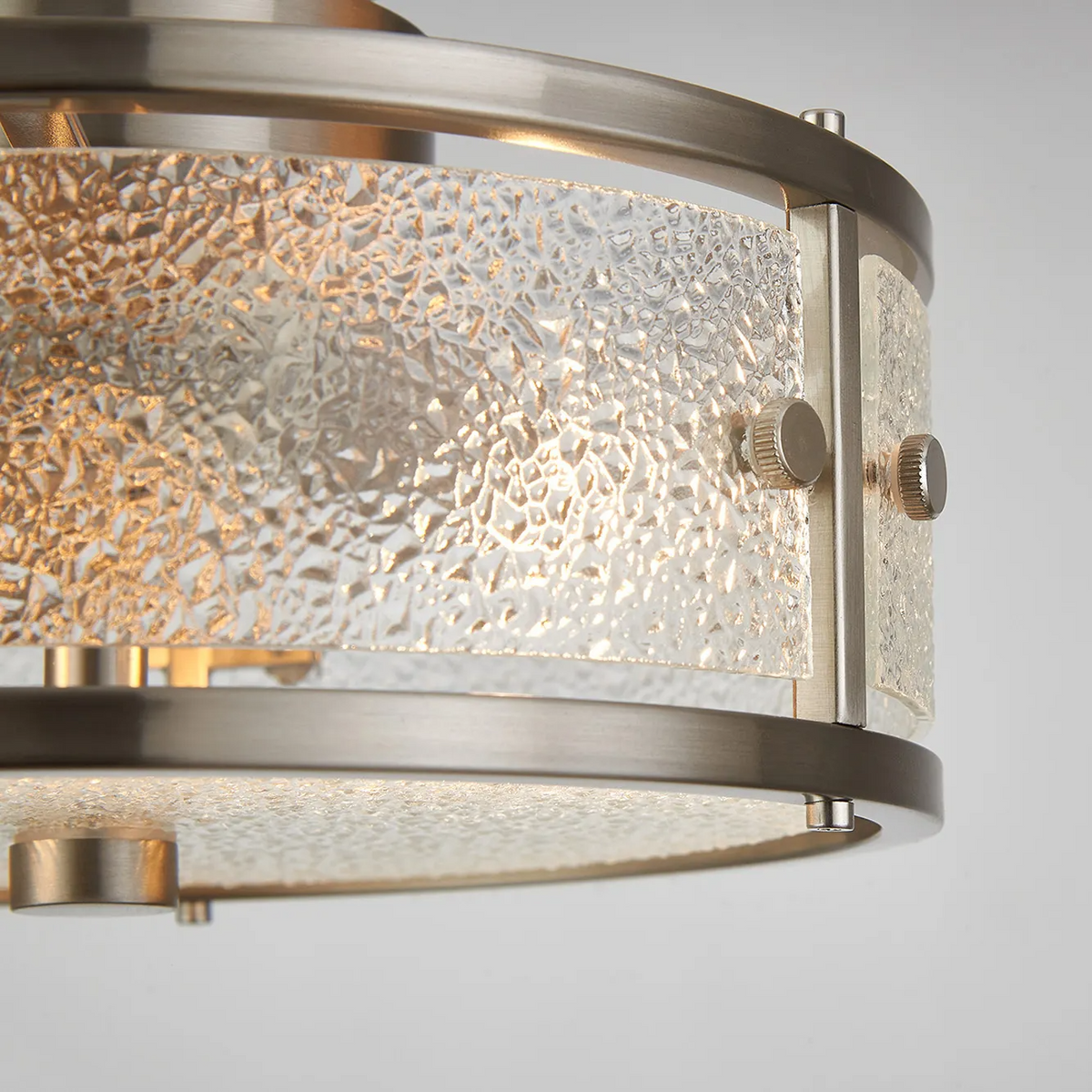 Scarva IP44 250mm Round Ceiling Light in Satin Nickel with Clear Diamond Glass