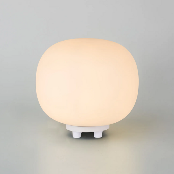 Milton Small Oval Ball Table Lamp in Satin White & Frosted White Shade