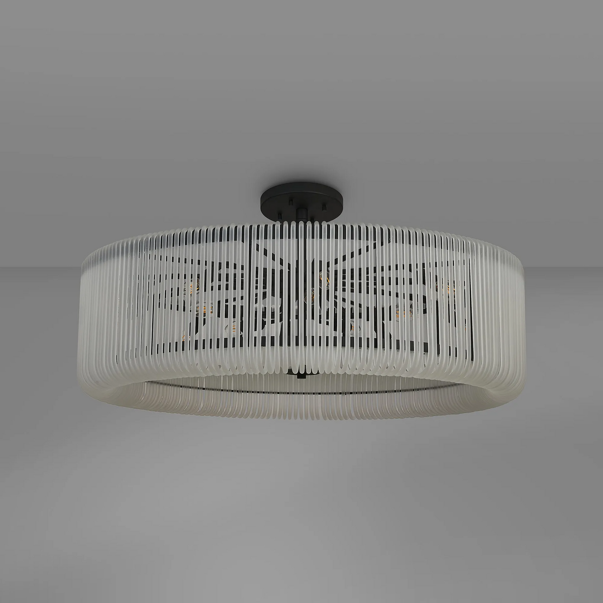 Jevington 1000mm Pendant or Semi Flush in Black with Frosted Glass