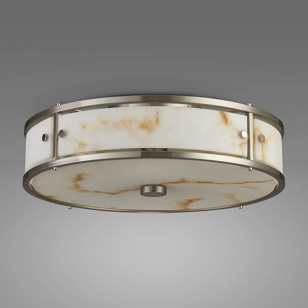 Scarva IP44 400mm Round Ceiling Light in Satin Nickel with Brown Faux Alabaster
