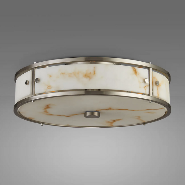 Scarva IP44 400mm Round Ceiling Light in Satin Nickel with Brown Faux Alabaster