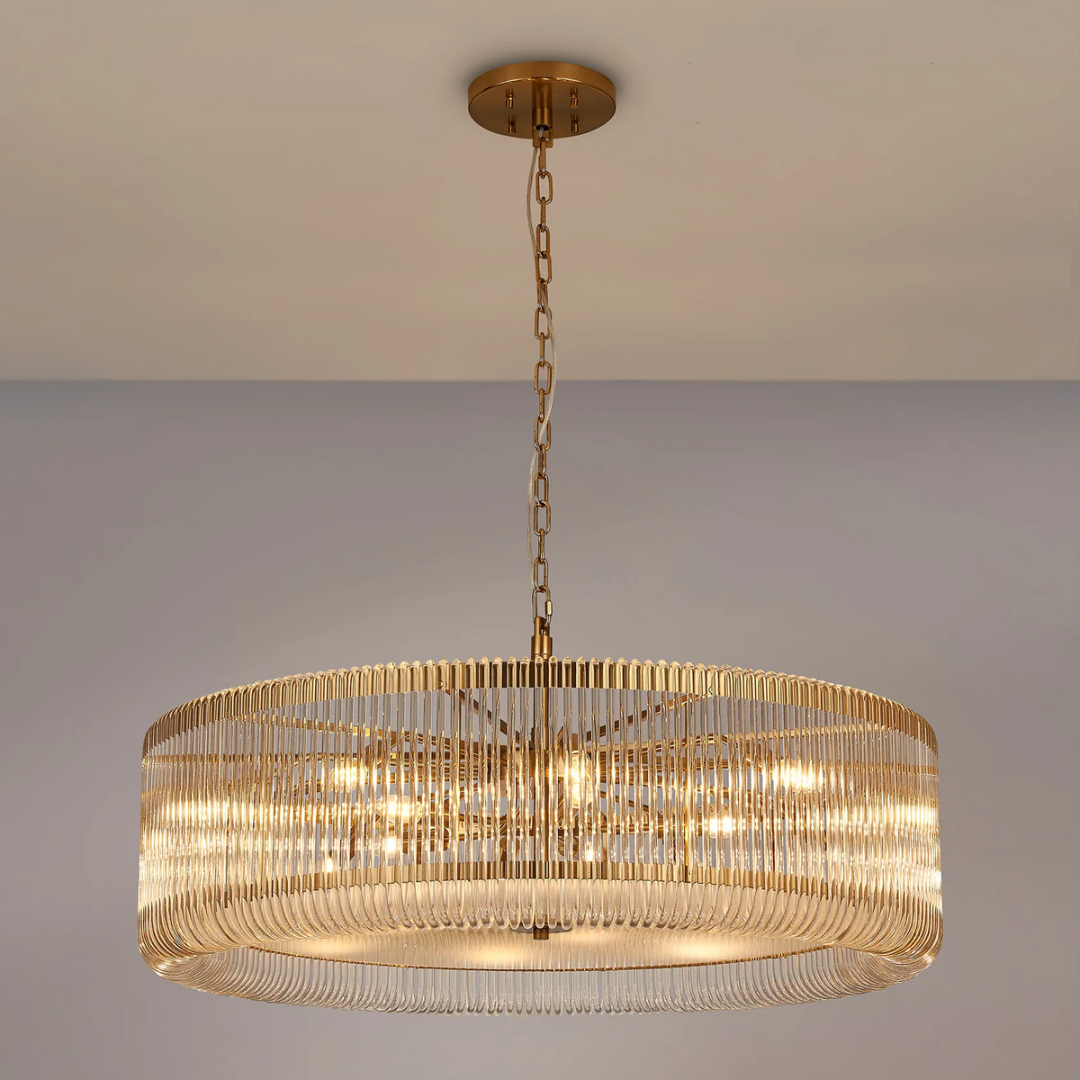 Jevington 1000mm Pendant or Semi Flush in Brass with Clear Glass
