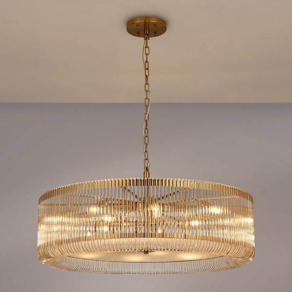Jevington 1000mm Pendant or Semi Flush in Brass with Clear Glass