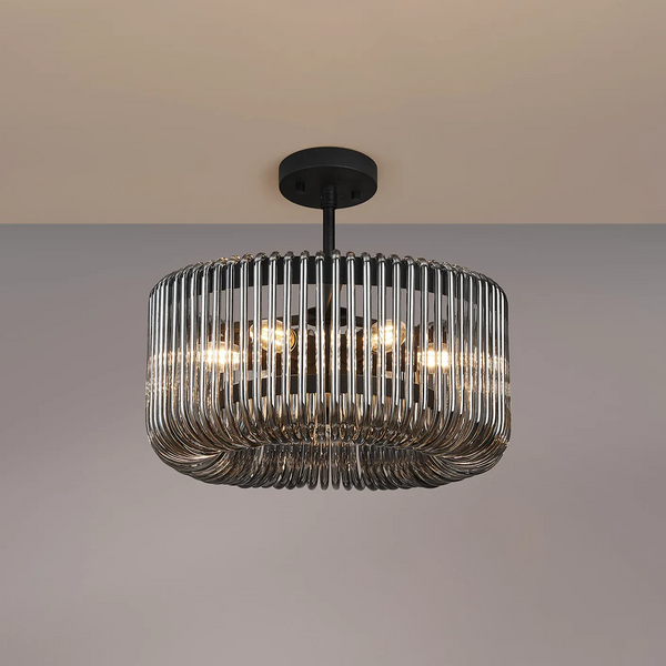 Jevington 400mm Pendant or Semi Flush in Black with Smoked Glass