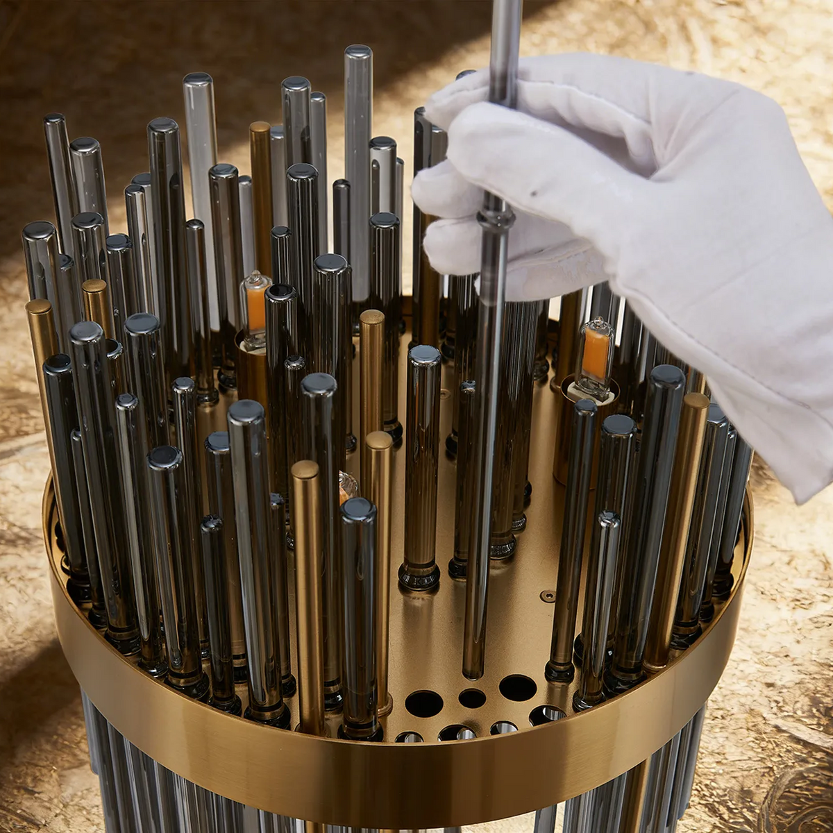 Eckington Table Lamp in Brass with Smoked Glass Rods