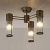 Tansley E14 IP44 Three Light Semi Flush Ceiling Light in Bronze with Clear Glass Rods