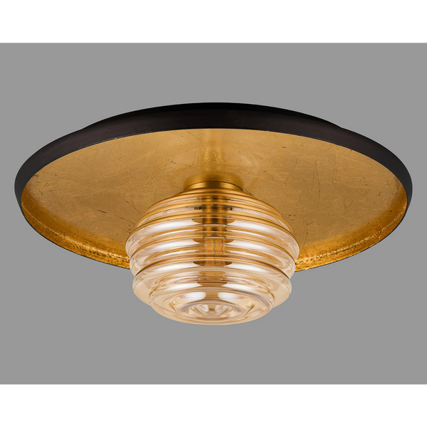 Reston Wall or Ceiling Light in Coffee and Gold Leaf with Amber Rippled Glass Shade