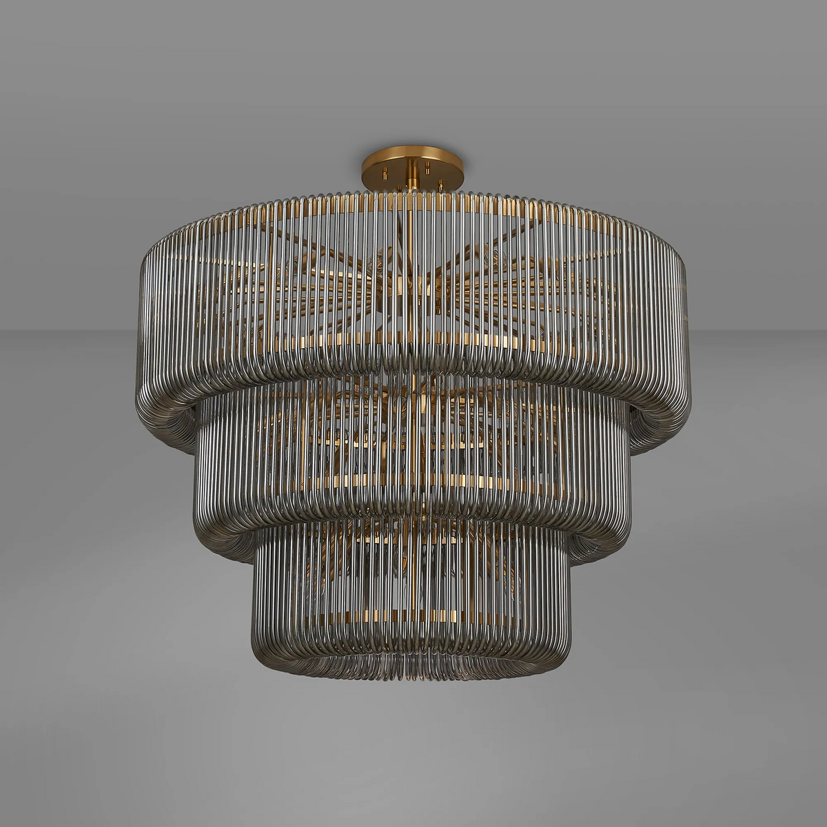 Jevington 1000mm Three Tier Pendant or Semi Flush in Brass with Smoked Glass
