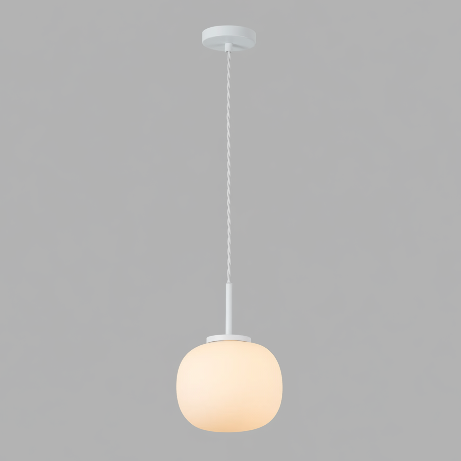 Milton Small Oval Ball Pendant in Satin White & Frosted White Shade