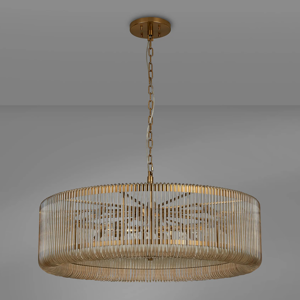 Jevington 1000mm Pendant or Semi Flush in Brass with Smoke Brown Glass