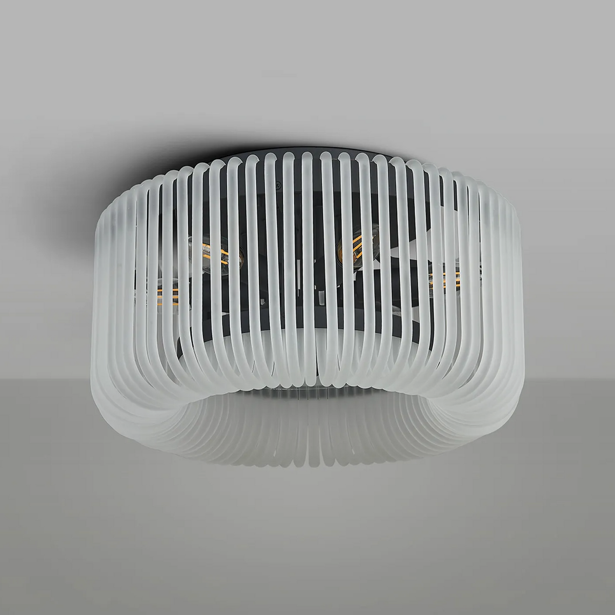 Jevington 400mm Flush Ceiling Light in Black with Frosted Glass