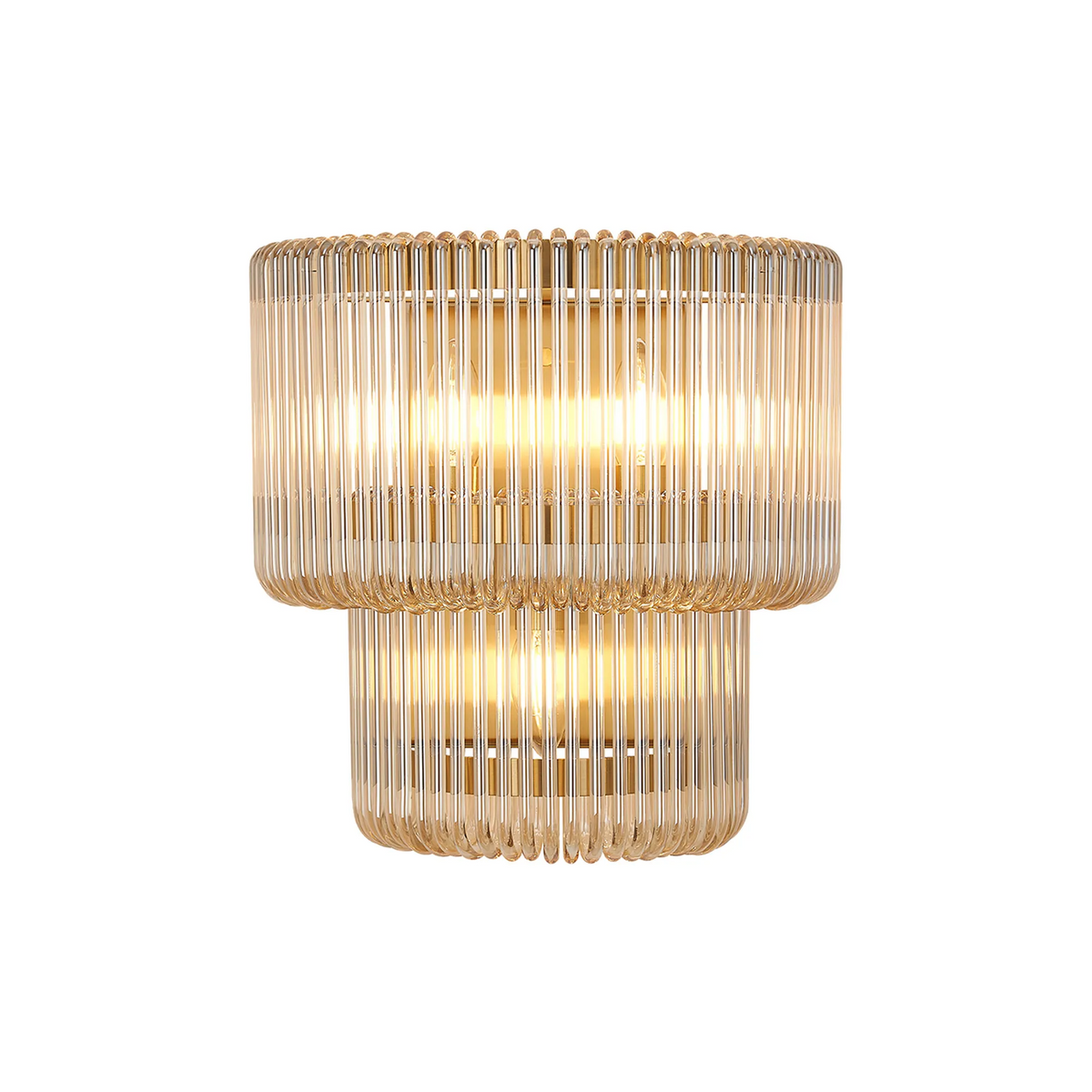 Jevington Large Two Tier Wall Light in Brass with Smoke Brown Glass
